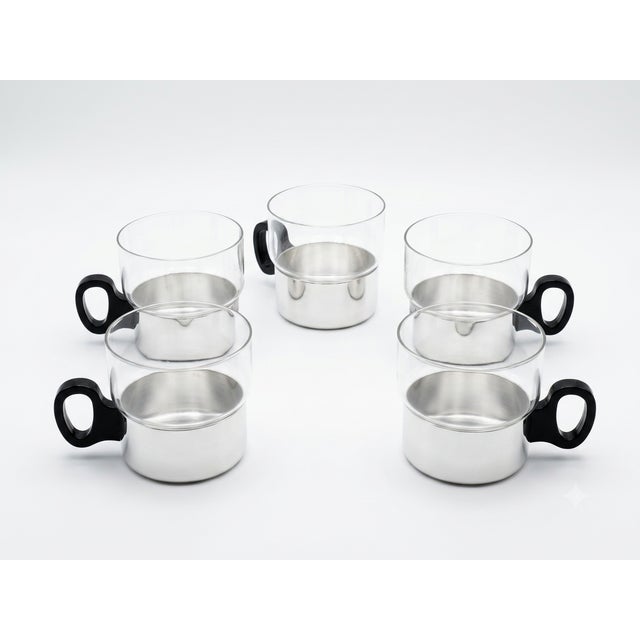 Mid-Century Modern German Tea Cups with Stainless Steel Holders by WMF, 1960s, Set of 5 For Sale - Image 6 of 6