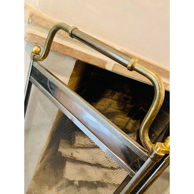Late 20th Century Vintage Late 20th Century Four Panel Folding Brass and Wire Mesh Fire Guard, Fireplace Screen For Sale - Image 5 of 12