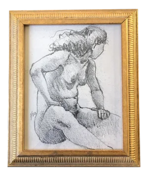 Vintage Original Female Nude Charcoal Study Drawing 1980 Vintage Frame