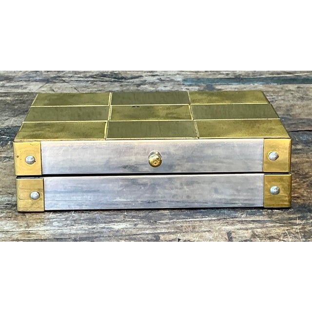 Late 20th Century Vintage Checkerboard Brass Small Box For Sale - Image 5 of 12