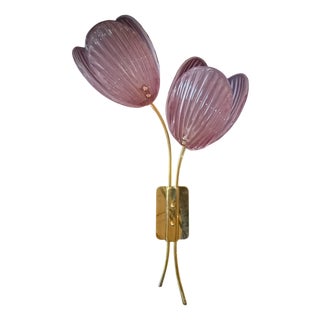 Murano Art Glass and Brass Pink Color Wall Light and Sconce For Sale