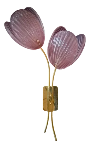 Murano Art Glass and Brass Pink Color Wall Light and Sconce