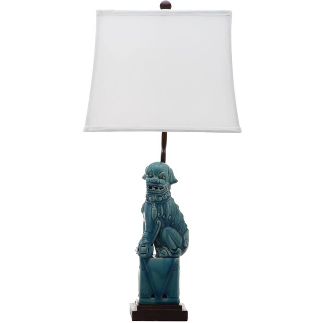 Style of Foo Dog 28" Table Lamp in Blue - a Pair For Sale - Image 9 of 10