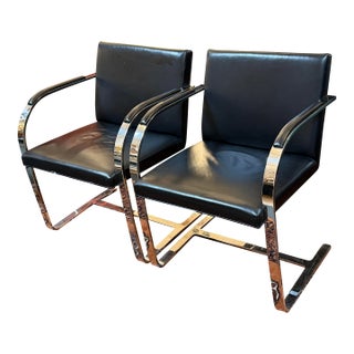 Brueton Cantilever Leather + Chrome Chairs, Pair For Sale