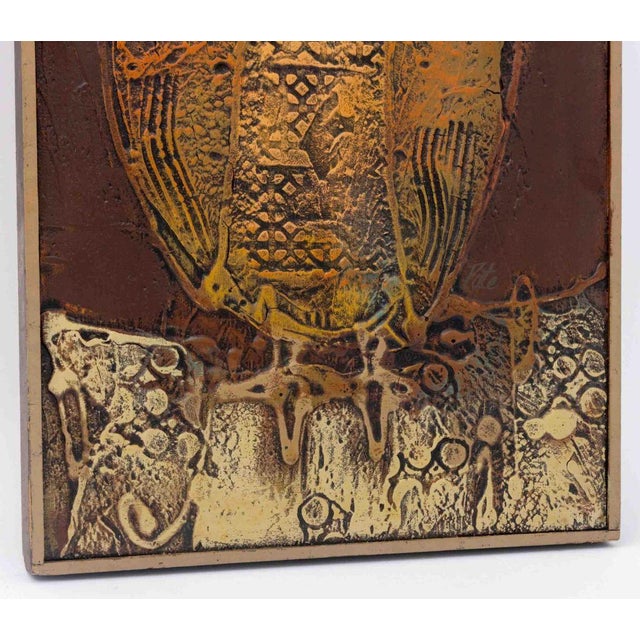 Mid 20th Century Signed Owl and Full Moon Mixed Media on Panel For Sale - Image 5 of 9