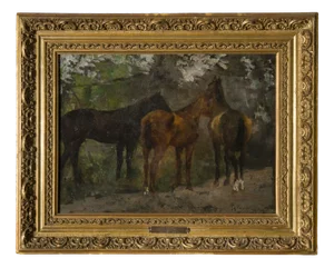 Ruggero Panerai, Horses, 1890, Oil on Panel, Framed