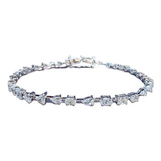 5 Carat Diamond Bracelet in 18k White Gold, Pear & Trillion Cuts For Sale
