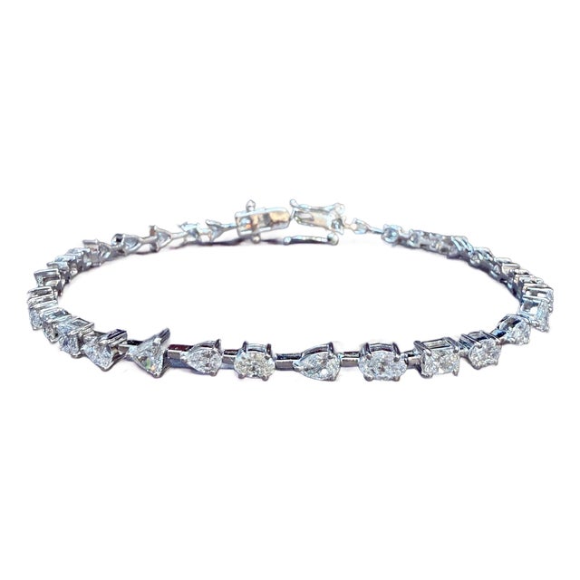 5 Carat Diamond Bracelet in 18k White Gold, Pear & Trillion Cuts For Sale