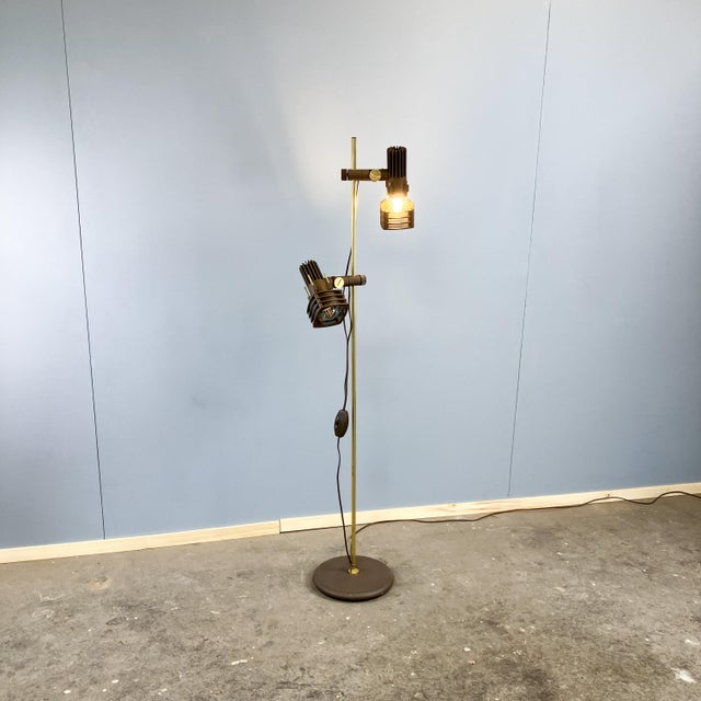 Two-Light Floor Lamp with Plastic Spotlights on a Brass Rod from Hustadt Leuchten,1970s For Sale - Image 4 of 13