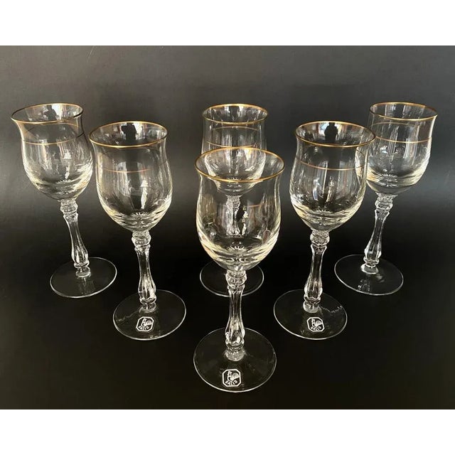 Gorgeous Crystal Glasses set by German manufactory Gallo. Around 1970s. Products are equipped with high legs and are...