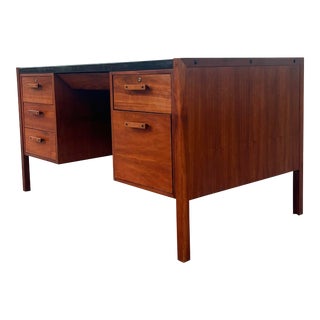 Vintage 1960s Design Craft Walnut Mid Century Executive Desk For Sale