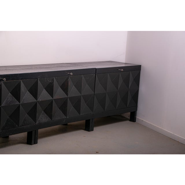 Wood Brutalist Ebonized Sideboard by J. Batenburg for Mi Belgium, 1960s, Set of 3 For Sale - Image 7 of 15