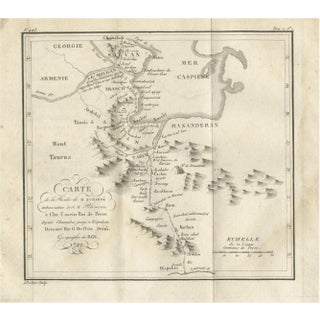 Antique Map of the Route of M. Zurabek Caspian Sea to Isfahan, 1722 For Sale