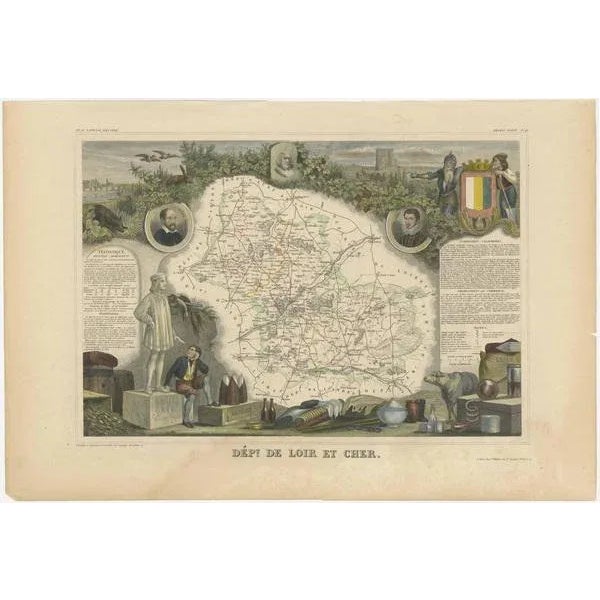 Antique map titled 'Dépt. de Loir et Cher'. Map of the French department Loir-et-Cher, France. This area is mainly known...