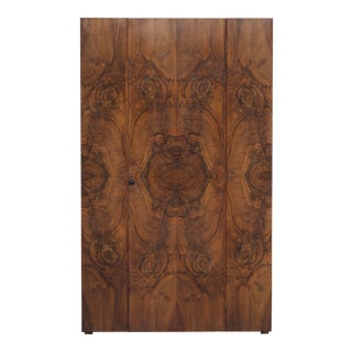 1930's Vintage Burl Wood Veneer Wardrobe Closet For Sale