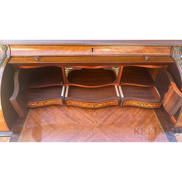 English Cylinder Roll Top Secretary Desk by H & L L Epstein — Cabinetmaker E. W. Vickerman For Sale - Image 11 of 16