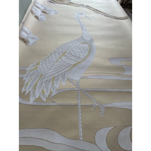 Hand‑Painted Chinoiserie Crane Landscape Wall Mural For Sale - Image 6 of 7