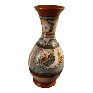 1980s Tonala Mexican Folk Art Fluted Vase