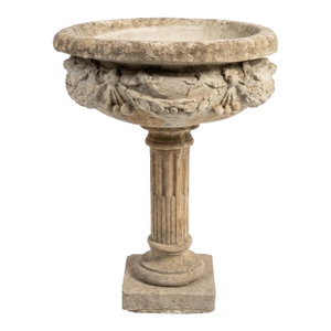 Vintage Neoclassical Cast Stone Garden Urn on Fluted Pedestal