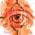 Abstract Embers Stare 1 by Stefan Smit | Oil on Panel Eye with orange and black abstract background For Sale - Image 3 of 5