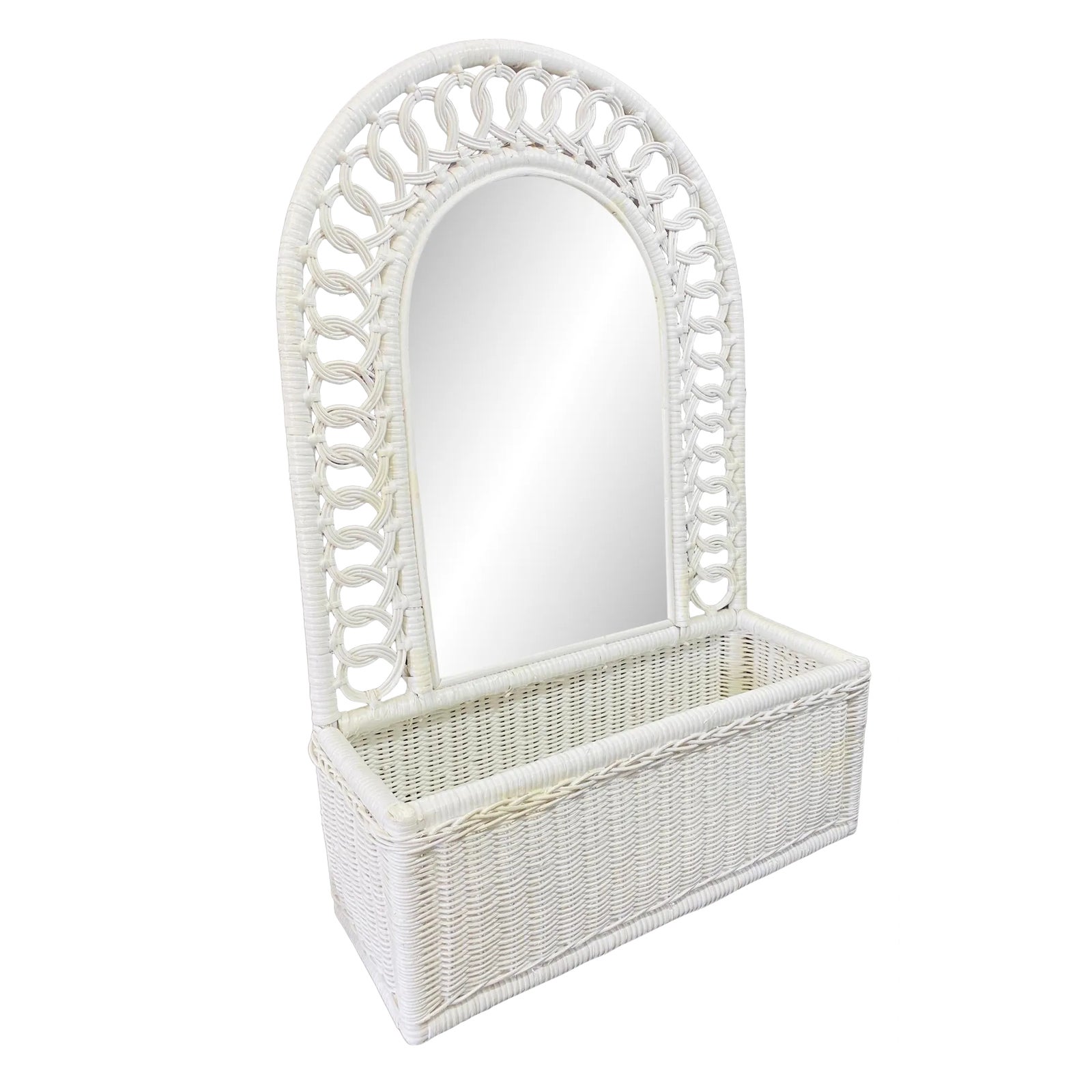 Vintage Wicker Mirror With Pocket Shelf Chairish