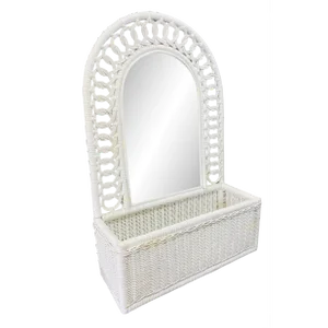 Vintage Wicker Mirror With Pocket Shelf