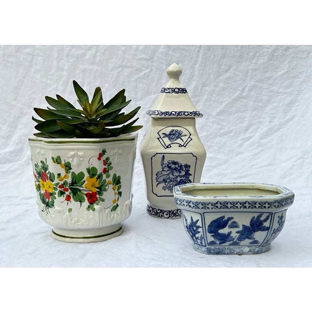 1960’s Chinoiserie Hand Painted Floral Planter For Sale - Image 10 of 12