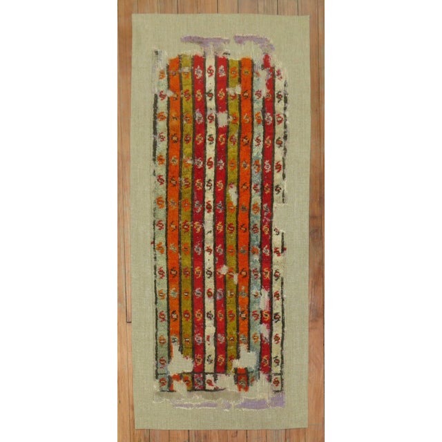 19th Century 18th Century Rug on Linen - 1'9" x 3'9" For Sale In New York - Image 6 of 6