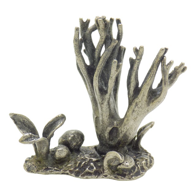 Vintage Italian Coral with Seabed Miniature Figurine in Silver 800, 1970s For Sale