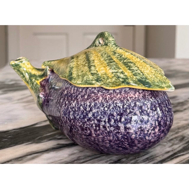 Italian LastCHANCE!Italian Majolica Style Eggplant Tureen For Sale - Image 3 of 12