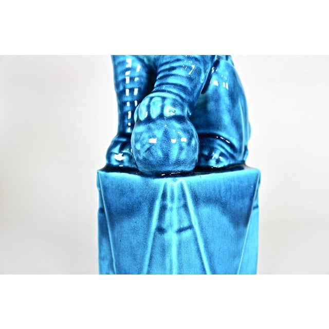 Ceramic 1960's Turquoise Glazed Ceramic Foo Dogs, Pair For Sale - Image 7 of 11