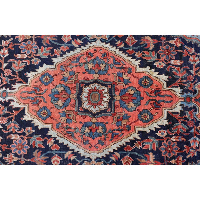 Textile Antique Persian Serapi-Heriz Rug With Geometrics Design in Midnight Blue 7'3"x11'0" For Sale - Image 7 of 12