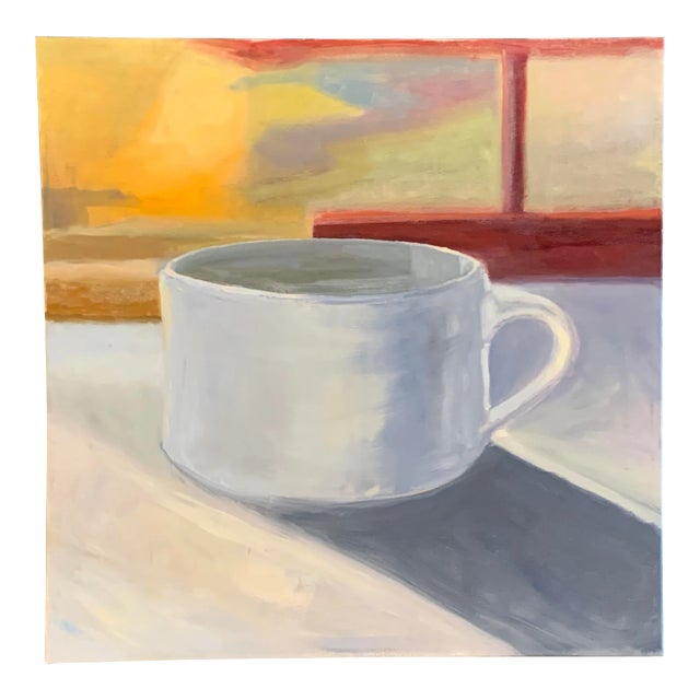 Original Vintage Contemporary 80’s Coffee Cup Impressionist Painting For Sale