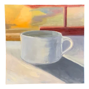 Original Vintage Contemporary 80’s Coffee Cup Impressionist Painting