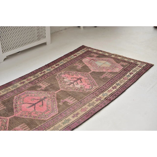 1950s Vintage Nomadic Pink, Purple, Charcoal & Black Runner Rug , 3.5 x 9.8 For Sale - Image 5 of 11