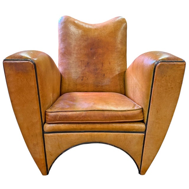 Art Deco Leather Club Chair by Bart Van Bekhoven For Sale - Image 3 of 14