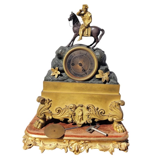 Double-Patinated Bronze Clock with Napoleon on Horseback, 19th Century For Sale - Image 16 of 17
