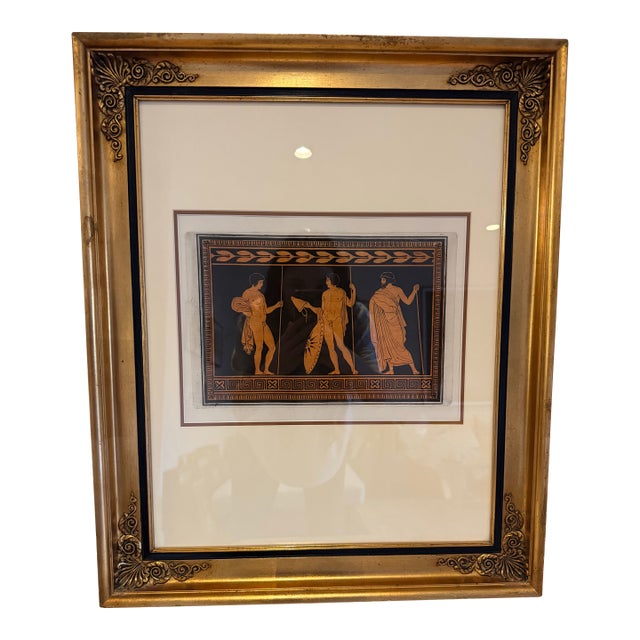 18th Century Neoclassical Aquatint Engraving | Hamilton Collection | Greek Vase Figures | Double Matted Gold Frame [Sh] Reproduction For Sale