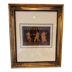 18th Century Neoclassical Aquatint Engraving | Hamilton Collection | Greek Vase Figures | Double Matted Gold Frame [Sh] Reproduction