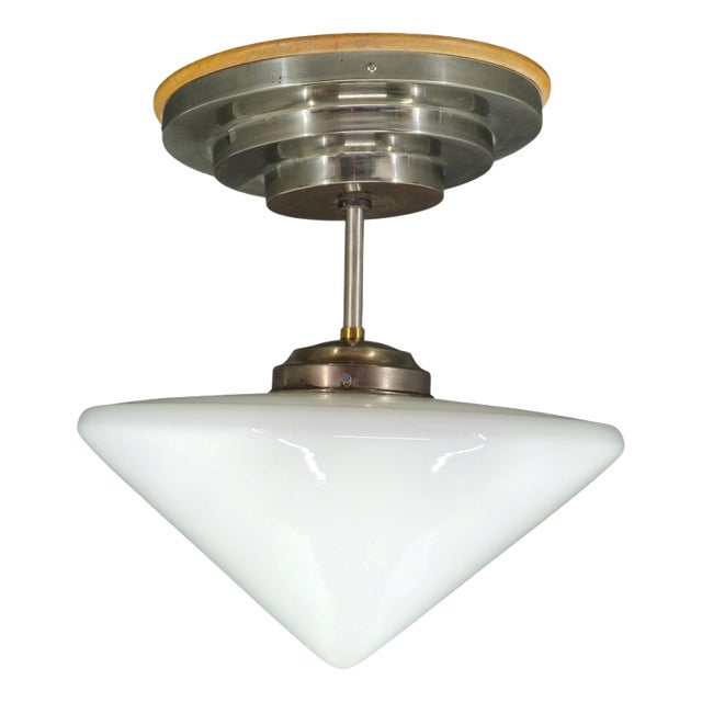 Art Deco Czech Opaline Glass Flush Mount, 1930s For Sale