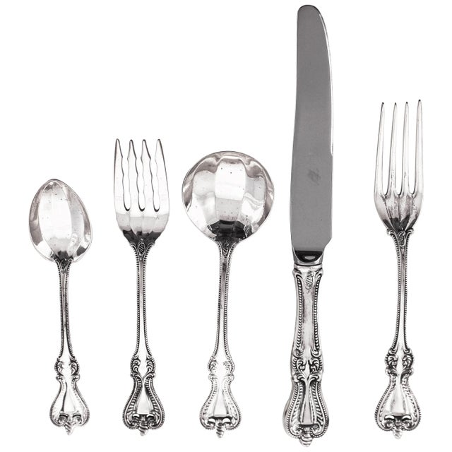 Silver Sterling Flatware, Service for 12/5 Piece Setting For Sale - Image 8 of 8