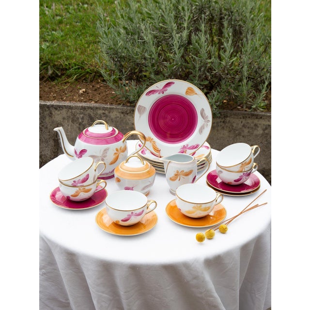 Hand-Painted Limoges Porcelain Tea Service by Marie Daage, 2000s, Set of 20 For Sale - Image 15 of 15