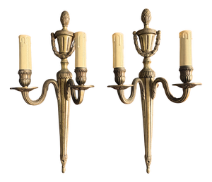 Large Louis XVI Style 2-Light Wall Sconces, 1880s, Set of 2