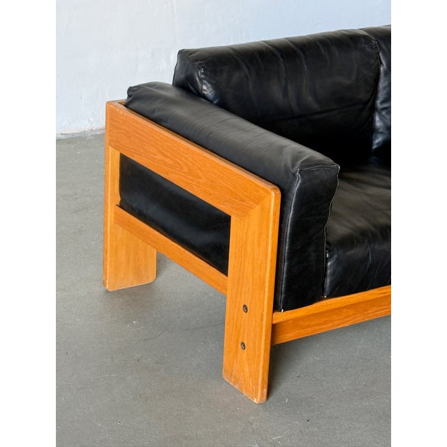 Mid-Century Modern 1960s Tobia Scarpa “Bastiano” Black Leather, Three-Seater Sofa, Gavina For Sale - Image 3 of 10