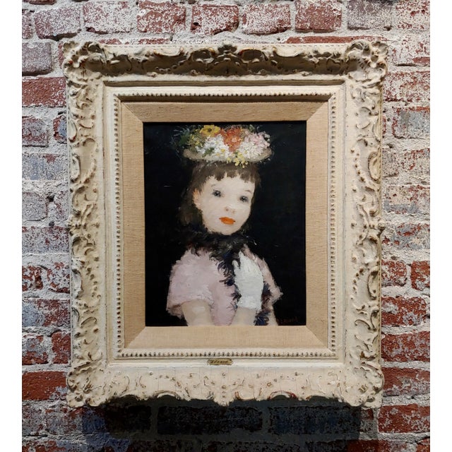 Dietz Edzard -Portrait of a Girl in Pink Dress & Hat of Flowers-Oil Painting For Sale - Image 13 of 13