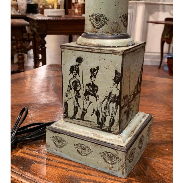 19th Century French Directoire Hand-Painted Tole Table Lamp With Military Scenes For Sale - Image 9 of 12