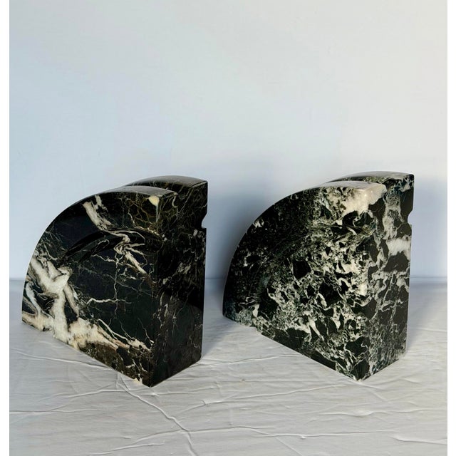 1970s Modernist Demi-Lune Black Marble Stone Bookends - A Set For Sale - Image 10 of 11