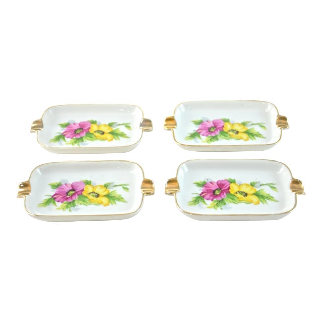 Floral Gilt Ashtrays - Set of 4 For Sale