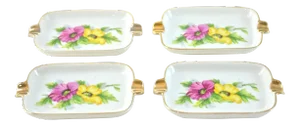Floral Gilt Ashtrays - Set of 4