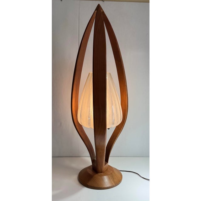 1960s 1960s Teak Modeline Style Table Lamp With Western Germany Glass Shade For Sale - Image 5 of 12